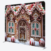 Aperturee - Aperturee Snowy Gingerbread House Christmas Photo Booth Backdrop